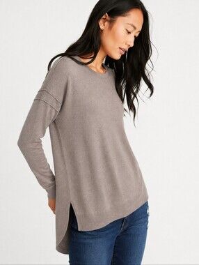Old Navy Heather Taupe Tunic Sweater Hi Low Side Slit Pullover XL